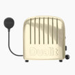 Gold / copper colored toaster with 'Dualit' branding from heating grill side profile, on a white background_thumb_3